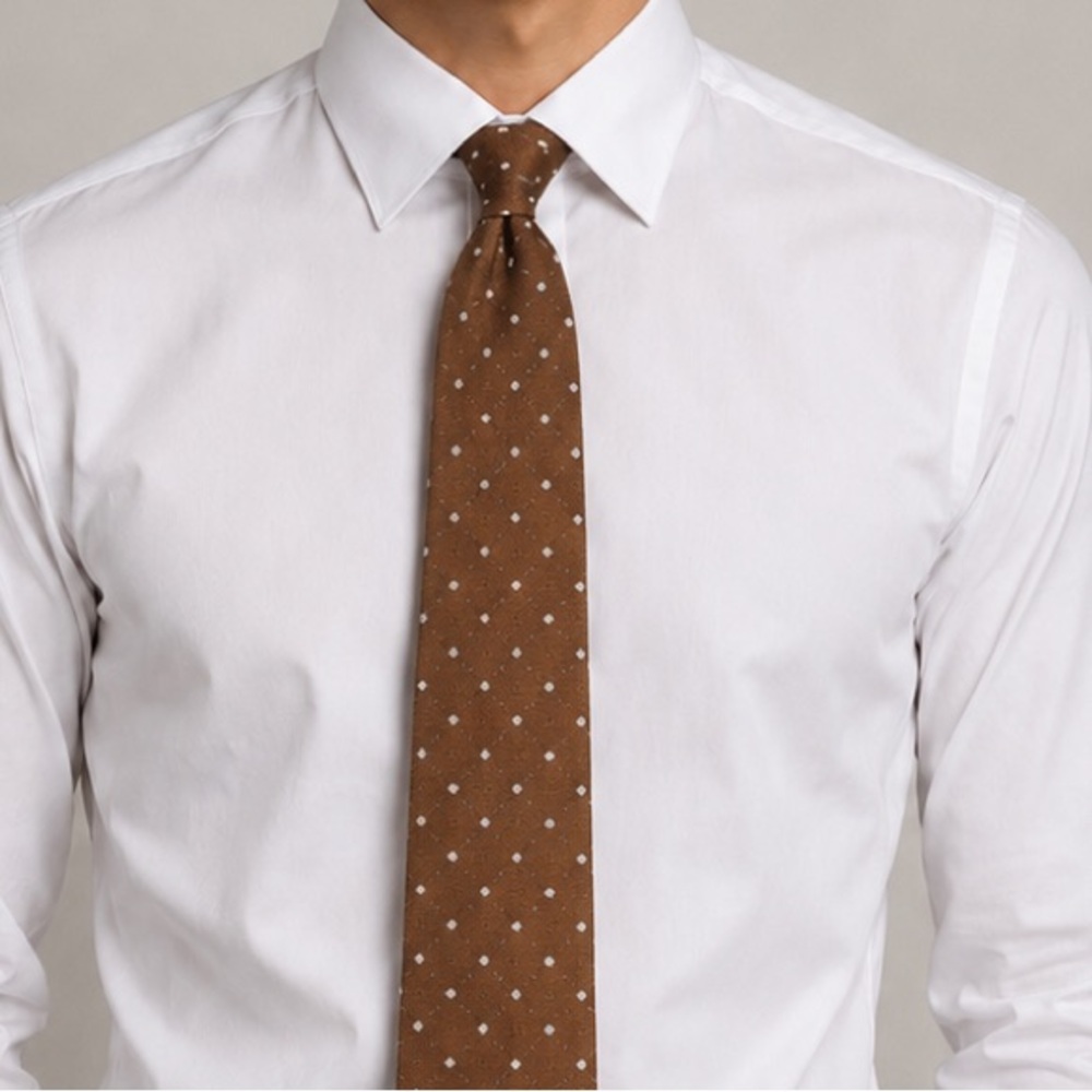 Luciano Barbera Walnut Tie with Ivory Dots in 100% Luxurious Cashmere